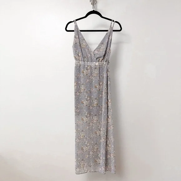 No Frills Floral Tie Back Sheer Skirt Winter Chic Midi dress Light Purple Small - Picture 1 of 9